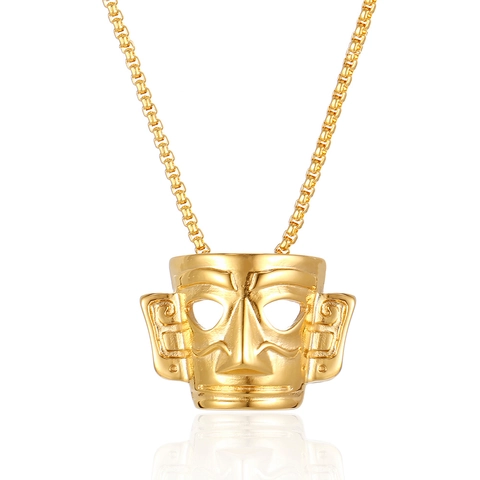 Vintage Mystery Mask Pendant Necklace Titanium Steel Retro Totem Jewelry For Men Women