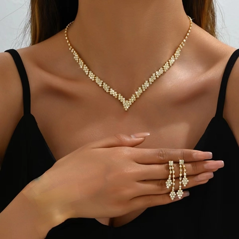 Elegante Set Di Gioielli Con Strass Da Donna Collana A V E Orecchini A Nappa Per Matrimonio Festa Sposa Rame