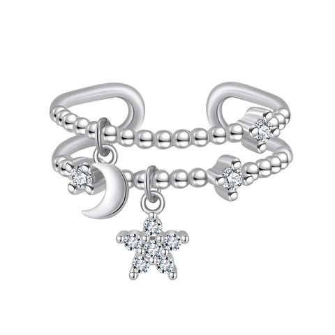925 Sterling Zilver Ster Maan Dubbele Laag Verstelbare Open Ring Met Zirconia Elegante Mode Sieraden Voor Vrouwen Cadeau