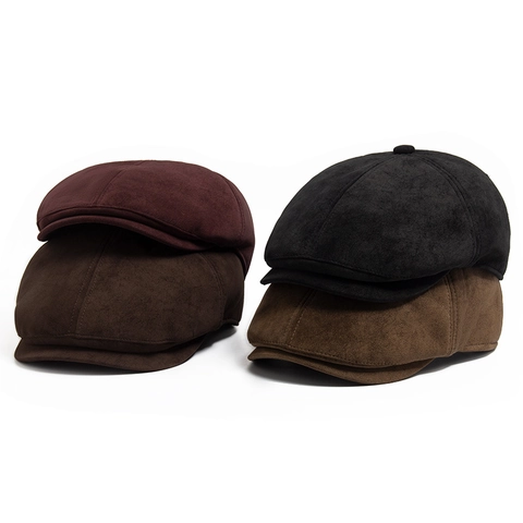 Newsboy Cap Retro PU Leather British Style Adjustable Beret Painter Octagonal Hat Vintage Solid Color For Women Men