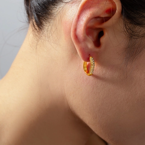 Orecchini a Bottone a Forma di U in Acciaio al Titanio con Strass Vintage Francese Gioielli Geometrici Eleganti Placcati Oro Argento per Donna