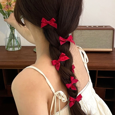 Mini Fermagli Per Capelli Con Fiocco Nastro Di Raso Velluto Piccole Forcine Stile Coreano Dolce Carino Per Donne Ragazze