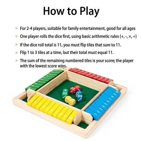 Wooden Shut The Box Dice Game Board Educational Math Toy Family Party Bar Fun Logic Strategy