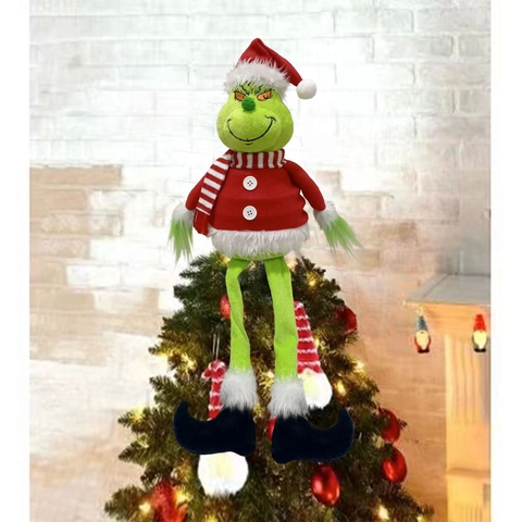 Christmas Tree Topper Ornament Glowing Green Monster Plush Decoration For Holiday Party Home Decor