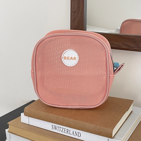 Borsa Da Trucco In Rete Traspirante Borsa Da Viaggio Organizzatore Cosmetico Portatile Con Logo Orso Cerniera