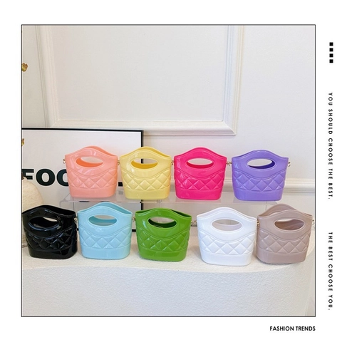 Mini Jelly Umhängetasche Gesteppte PVC Eimer Handtasche Mit Goldener Kette Für Frauen Mode Lässig Bonbonfarben
