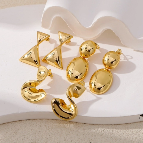 Orecchini in Rame Geometrici Irregolari per Donna Moda Pendolare Placcati Oro Gioielli Minimalisti Alla Moda di Alta Qualità