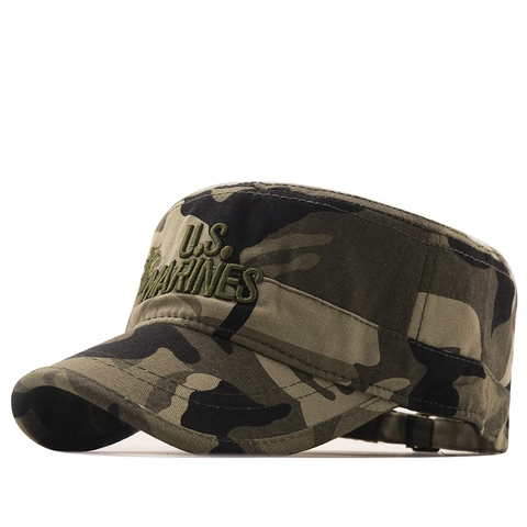 Camouflage Cadet Cap Cotton Canvas Flat Top Military Hat Adjustable Sun Protection Outdoor Fishing Hat Men Women