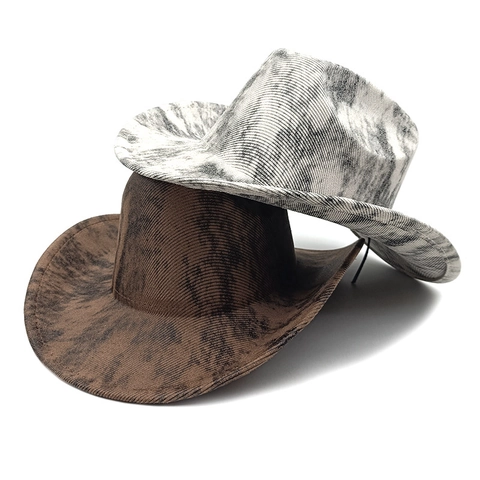 Cappello Da Cowboy Western Velluto A Coste Poliestere Tesa Larga Motivo Marmo Tie Dye Protezione Solare Vintage Unisex