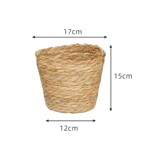 Handmade Woven Straw Storage Basket Natural Seagrass Flower Pot Cover Desktop Organizer Planter Basket Home Decor