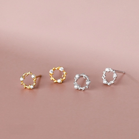 Wreath Stud Earrings With 925 Sterling Silver Earring Post Zircon Leaf Branch Elegant Retro Jewelry For Women