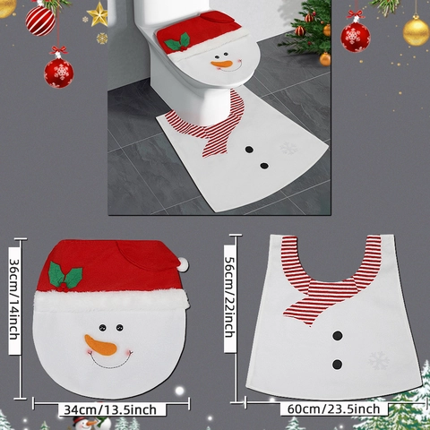Christmas Toilet Seat Cover And Floor Rug Bathroom Decor Santa Claus Snowman Elk Soft Polyester Holiday Home Ornament