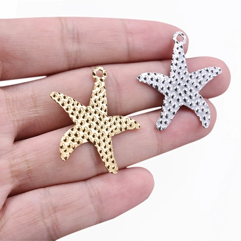 Textured Starfish Pendant Accessory Stainless Steel Minimalist Ocean Charms For Necklace Making Gold Silver Color