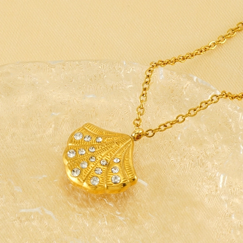 Schelphanger Ketting Roestvrij Staal 18K Verguld Strass Waaiervormige Sleutelbeen Ketting Sieraden Voor Dames