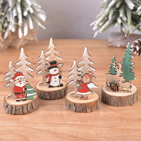 Décorations De Table De Noël En Bois Peint Père Noël Bonhomme De Neige Renne Ange Panneaux De Table Base En Bois Naturel