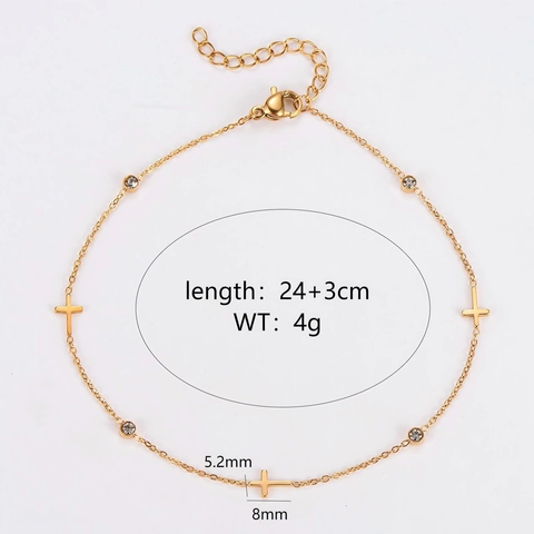 304 Stainless Steel 18K Gold Plated Cross Charm Anklet For Women Minimalist Foot Chain Clear Rhinestone Dainty Jewelry