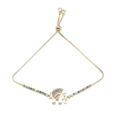 Elephant Pendant Bracelet Copper Zirconia Enamel Adjustable Braided Rope Jewelry For Women