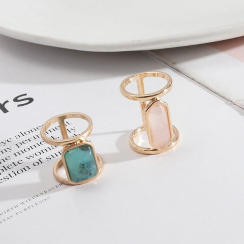 Anello In Lega Geometrico Con Doppia Fascia Cava E Pietra Rettangolare Gioiello Di Moda Regalo Per Donne