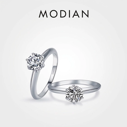 Classic 925 Sterling Silver Solitaire Ring Round Cubic Zirconia Six-Prong Setting Minimalist Jewelry For Women Elegant