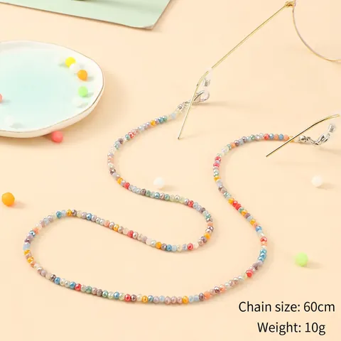 Catenella Occhiali Cristallo Colorato Perline Cordino Antiscivolo Supporto Occhiali Collana Mascherina Moda Donna