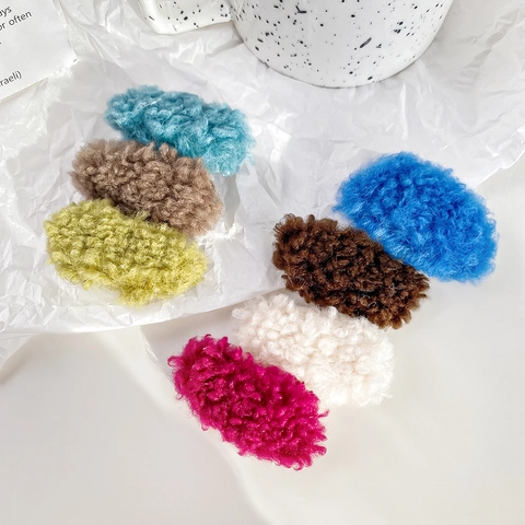 Plush Lamb Wool Hair Clips Candy Color Fluffy BB Clip Bangs Side Barrette Women Girls Autumn Winter Hair Accessories
