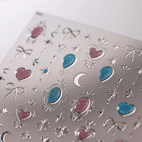 3D Reliëf Nagelstickers Metallic Goud Zilver Foliedruk Vlinder Hart Maan Ster DIY Manicure Decoratie Zoet