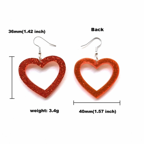 Pendientes Colgantes De Acrílico Con Purpurina Corazón Ganchos De Metal Retro Rosa Rojo Hueco San Valentín Para Mujeres
