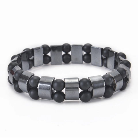 Natural Stone Beaded Bracelet Double Layer Matte Frosted Stone Tiger Eye Hematite Elastic Rope Unisex Fashion