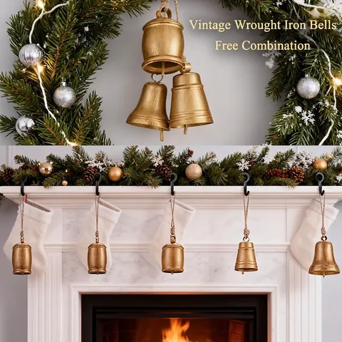 Campanacci Di Natale Vintage Ornamenti Appesi In Metallo Rustico Con Corda Di Canapa Decorazione Shabby Chic