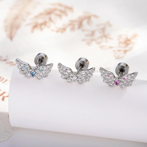 Engelenvleugel Kraakbeen Oorknopje Titanium Staal Koper Micro Pave Zirkonia Schroefsluiting Piercing Sieraden
