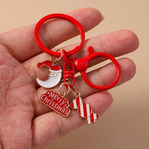 Porte-clés de Noël en Métal Émail Bonhomme de Neige Sapin de Noël Père Noël Lune Pendentif Joyeux Noël Bijou de Sac Cadeau