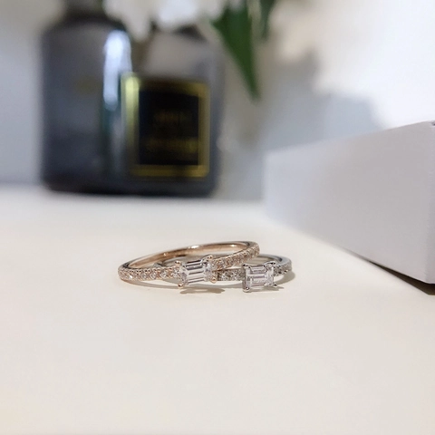 Anello Minimalista In Zircone Quadrato Base In Rame Taglio Smeraldo Rettangolare Diamante Simulato Fascia Pavé Gioielli Per Donne