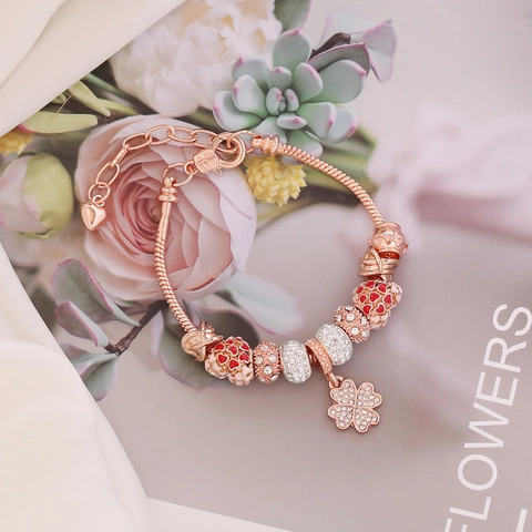 Rose Gold Plated Beaded Charm Bracelet Alloy Crystal Glass Owl Heart Dreamcatcher DIY Jewelry For Women