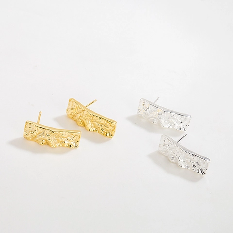 Orecchini Texture Martellata Irregolare Argento Sterling 925 Lobo Rettangolari Minimalisti Donna