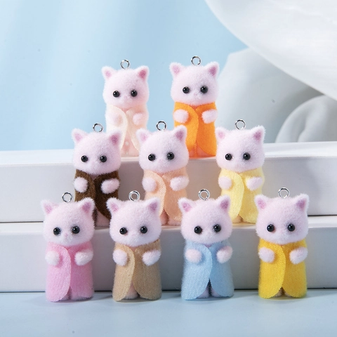Lindo Colgante De Gato Resina Flocada 3D Dibujos Animados Animal Encanto Joyería Accesorio Bolsa Llavero Regalo Kawaii