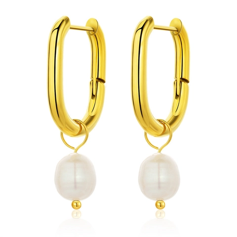 Boucles D'oreilles Créoles En Acier Inoxydable Plaqué Or Avec Künstliche Perles Pour Femmes Élégantes Vintage U-Shaped Star Bijoux