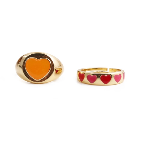 Bague En Cuivre En Forme De Cœur Émail Glaçure Goutte Anneau Ouvert Réglable Style Rétro Doux Bijoux Pour Femmes