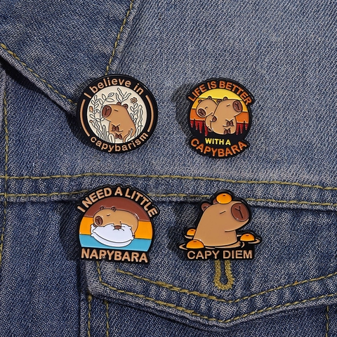 Cute Cartoon Capybara Enamel Pin Set Alloy Baking Paint Brooch Animal Badge For Clothes Bags Backpacks Decorative Fashion Jewelry Gift