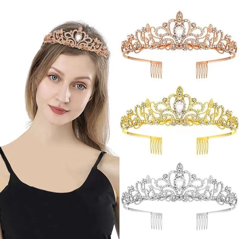 Tiara Corona Lega Strass Cristallo Fiore Cavo Matrimonio Compleanno Festa Copricapo Con Pettini Per Capelli Per Donne