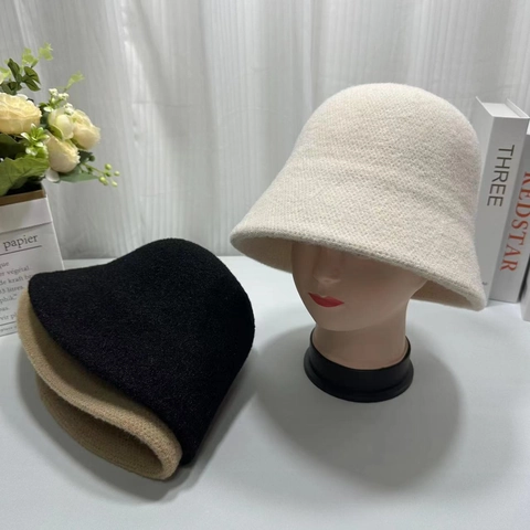 Sombrero De Pescador De Punto Para Mujer Invierno Terciopelo De Visón Lana De Cordero Cálido