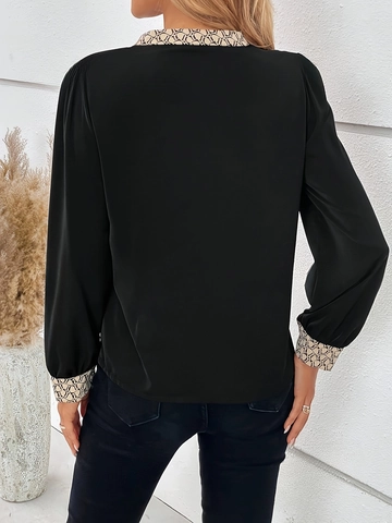 Blouse Femme Manches Longues Col V Pullover Polyester Spandex Imprimé Géométrique Contraste Chemise Mode Casual