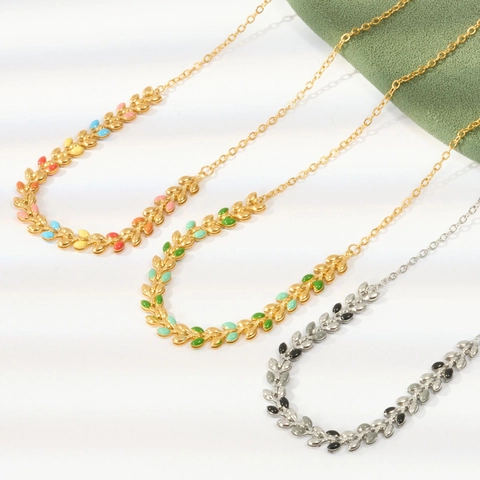 Collana in Smalto Acciaio al Titanio Vintage per Donna Pendente Geometrico a Spiga di Grano a Cuore Retro Francese Gioielli di Moda
