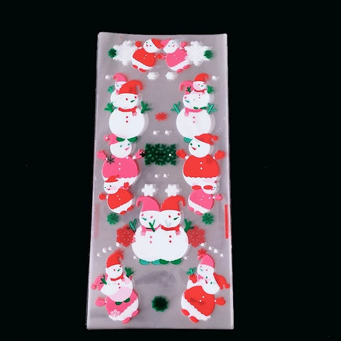 Sacchetti Regalo Di Natale Plastica OPP Trasparente Confezione Caramelle Biscotti Motivo Babbo Natale Pupazzo Di Neve Festa