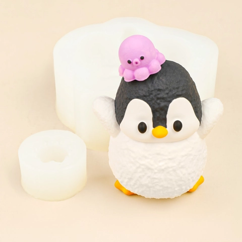 Moule En Silicone DIY Fait Main Forme De Pingouin Et Poulpe Dessin Animé Pour Bougie Aromathérapie Plâtre Résine Décor