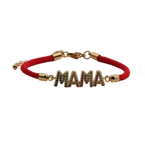 Bracelet Cuivre Zircon Corde Tissée Ajustable MOM MAMA Cœur Lettre Cadeau Fête Des Mères Bijoux Pour Femmes