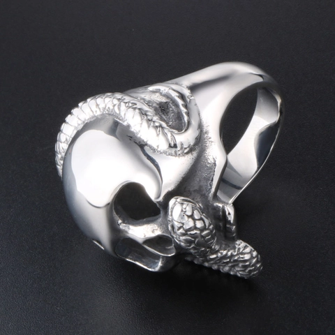 Retro Skull And Snake Ring Stainless Steel Gothic Punk Rock Biker Jewelry For Men