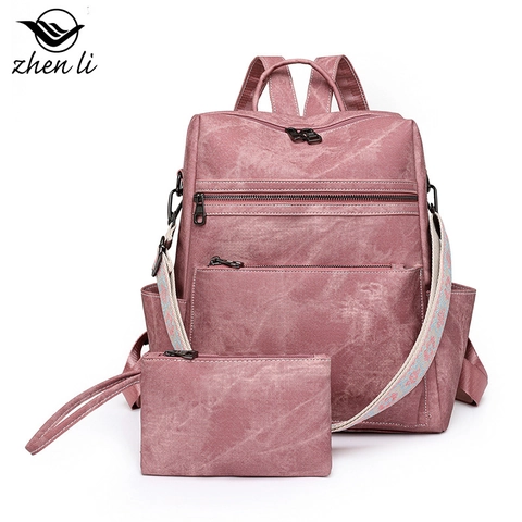 Mochila Retro De Cuero PU Para Mujeres Con Bolsa A Juego Gran Capacidad Multibolsillo Viaje Correa Bordada Étnica