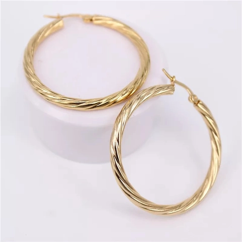 Pendientes De Aro Retorcidos Acero Inoxidable Redondo Vintage Textura Joyería Geométrica Para Mujeres