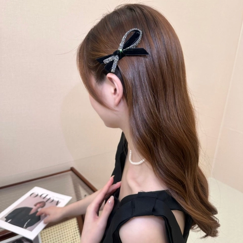 Barrette À Cheveux Nœud En Velours Élégante Avec Strass Scintillants Pince Latérale Douce Pour Femmes Filles Coiffure
