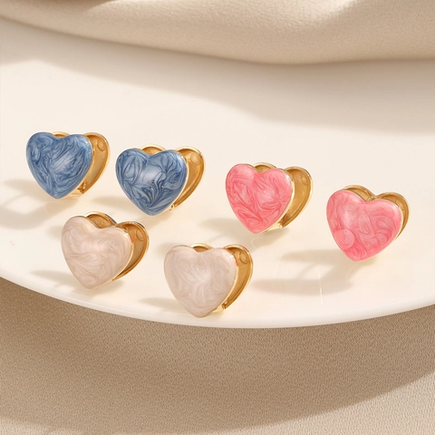 Chic Stainless Steel Heart Stud Earrings For Women Marble Texture Drip Oil Gold Plated Daily Commute Jewelry Gift